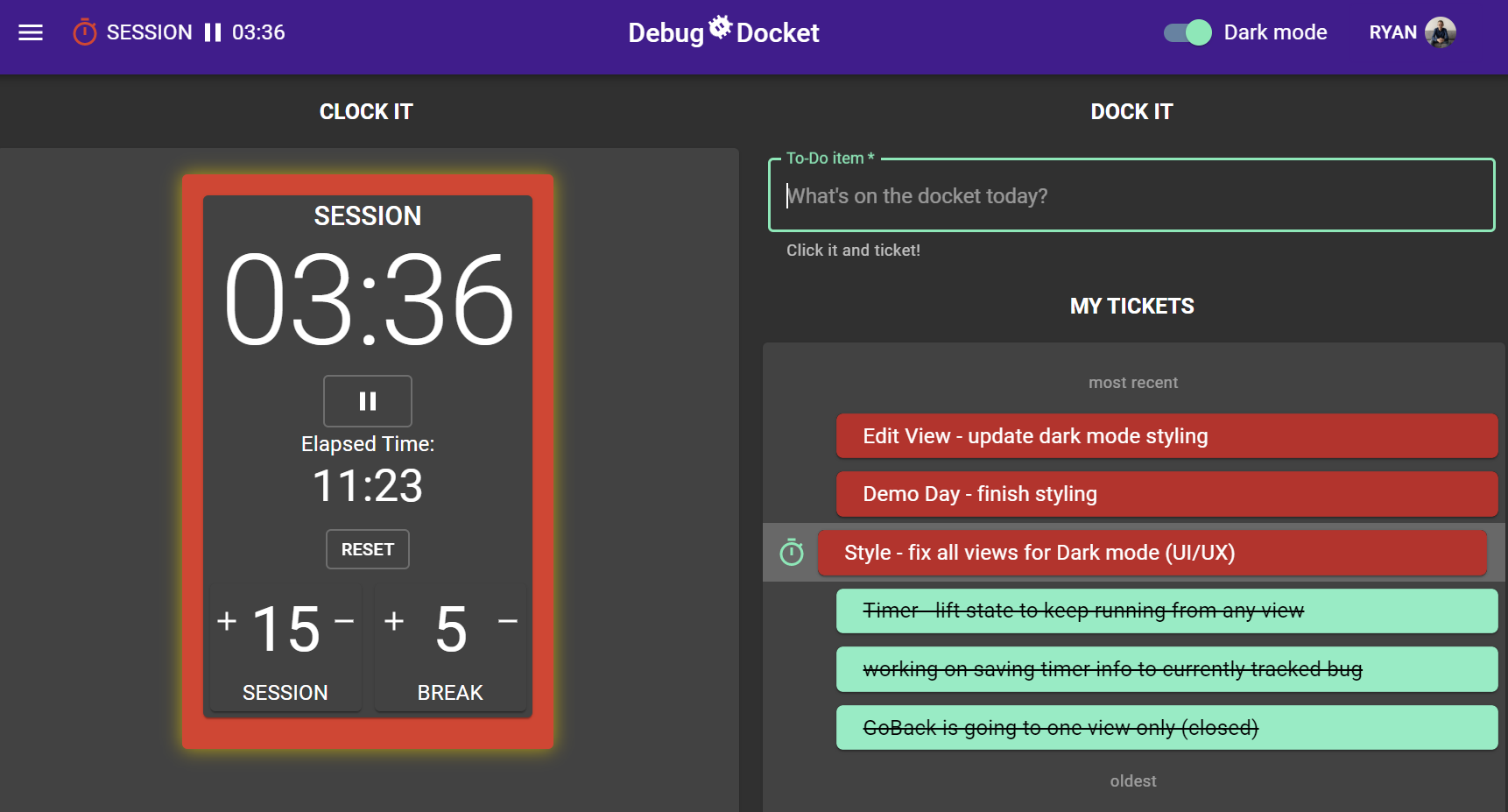 DEBUG DOCKET SCREENSHOT